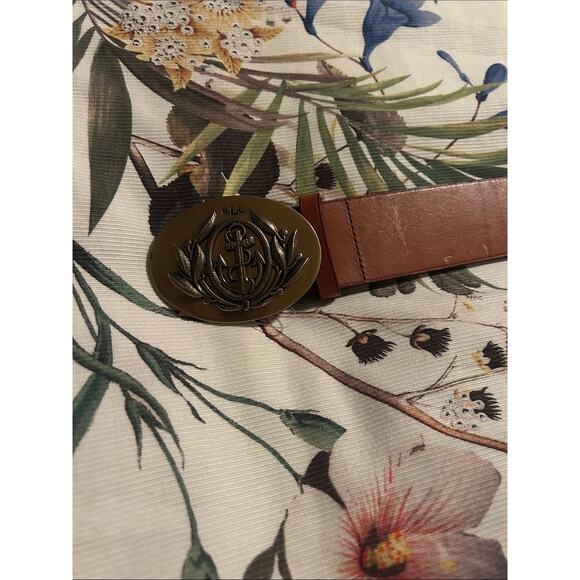 VTG Ralph Lauren Tan Leather Belt Brass Anchor Emblem Buckle XL main image 10